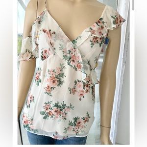 Lavender brown Becca tank in ivory floral, size S, NWT